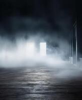 Light in the darkness. Mist In The Dark Smoke On Gray floor. AI Generated photo