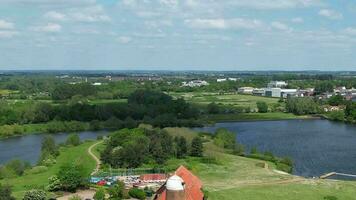 Aerial View of Caldecotte Lake of Milton Keynes City of England UK, Footage Was Captured on May 23d, 2023 video