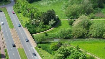 Aerial View of Caldecotte Lake of Milton Keynes City of England UK, Footage Was Captured on May 23d, 2023 video