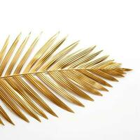 Palm tree branch. Closeup of single shiny golden painted date palm leaf. AI Generated photo