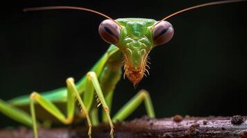 Praying mantis on leaf. European Mantis religiosa or Praying Mantis. AI Genereated photo