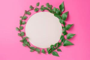 Frame of flowers. Wreath of flowers. Creative spring or summer layout made of natural green. AI Generated photo