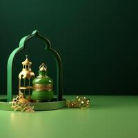 Ramadan podium on green background. AI Generated photo