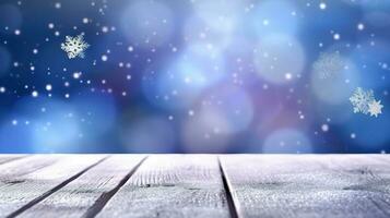 Background with bokeh. Winter snowy blurred defocused blue background. AI Generated photo
