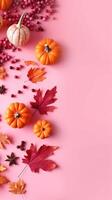 Autumn leaves and flowers. Autumn composition Dried leaves pumpkins flowers. AI Generated photo