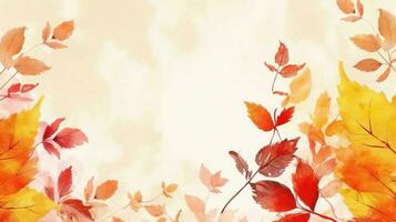 Red autumn leaves. Autumn background watercolor painting leaves. AI Generated photo