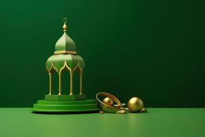 Ramadan podium on green background. AI Generated photo