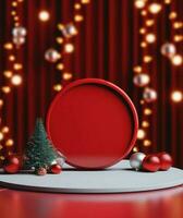 Stage with curtains and spotlights Red podium christmas light decoration AI Generated photo