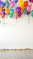 Colorful balloons and confetti. Colorful party balloons with confetti. AI Generated photo