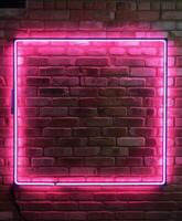 Red wall with light. Brick wall and square neon sign frame. AI Generated photo