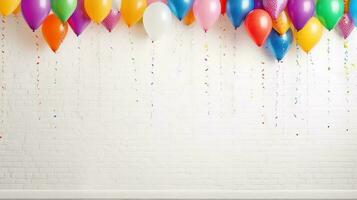 Colorful balloons and confetti. Colorful party balloons with confetti. AI Generated photo