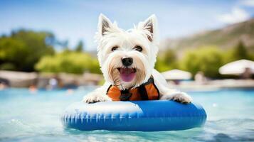 West highland white terrier White Terrier outdoors in pool AI Generated photo