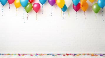 vistoso globos y papel picado. vistoso fiesta globos con papel picado. ai generado foto