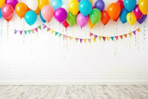 Colorful balloons and confetti. Colorful party balloons with confetti. AI Generated photo