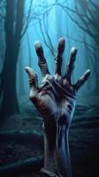 Zombie hand. Halloween background with zombie hand. AI Generated photo