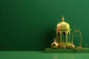 Ramadan podium on green background. AI Generated photo