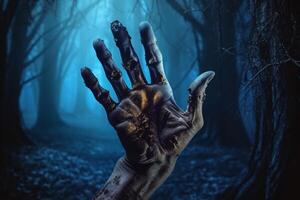 Zombie hand. Halloween background with zombie hand. AI Generated photo