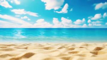 arena playa y cielo. resumen difuminar desenfocado antecedentes. ai generado foto