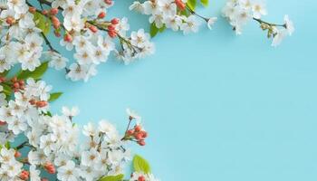 illustration of many small beautiful yellow flower blossoms on red pastel background with copy space. photo
