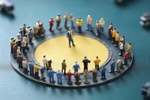 illustration of miniature people in circle social network photo
