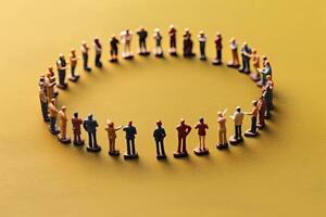 illustration of miniature people in circle social network photo