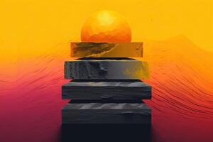 illustration of fundamentals of scrum, vibrant color, warm yellow, orange and dark grey, vintage grain texture, vapor wave surrealism photo