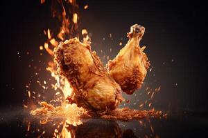 illustration of flying fried chicken plain background photo