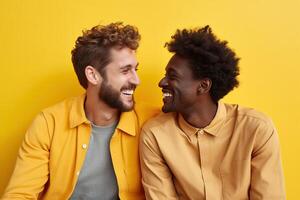 Generative AI illustration of smiling couple gay, LGBT concept, positive and joyful. photo