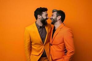 generativo ai ilustración de sonriente Pareja homosexual, lgbt concepto, positivo y alegre. foto