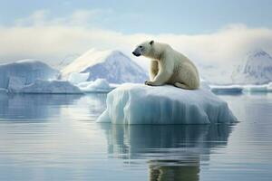 Generative AI illustration of lonely white bear on iceberg photo