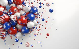 American flag with balloons on white background Independence day celebration background photo