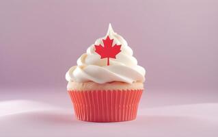 Canada Cupcake with maple leaf. Canada Day concept. Generative AI photo