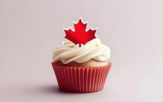 Canada Cupcake with maple leaf. Canada Day concept. Generative AI photo