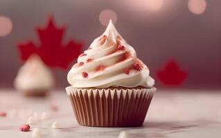 Canada Cupcake with maple leaf. Canada Day concept. Generative AI photo