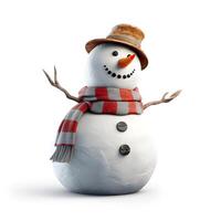 Snowman isolated on white background. Generative AI. photo