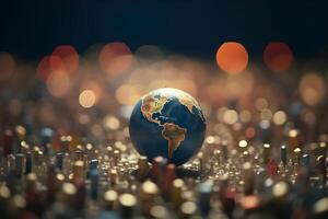 Earth globe with blur background. Polution Concept. photo