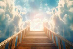 Cloud stairway to Heaven. Stairs in sky. Concept Religion background photo