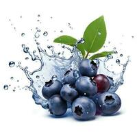 Blueberries with splash isolated on white. Generative AI photo