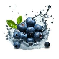 Blueberries with splash isolated on white. Generative AI photo