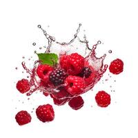 Fresh berries with water splash white background. Generative AI photo