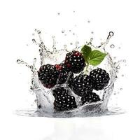 Fresh Blackberry in Vibrant Water Splash - Juicy Burst of Fruity Refreshment on White photo