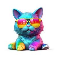 Colorful Cat with Stylish Sunglasses - Trendy Feline Fashion for a Cool Summer Look photo