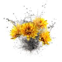 Chrysanthemum in water splash on white background. Generative AI photo