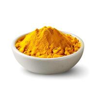 Turmeric powder in bowl on white background. photo