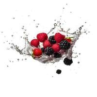 Fresh berries with water splash white background. Generative AI photo