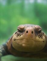 Create a playful clip art design featuring a cheerful turtle with a big smile on its face. illustration photo