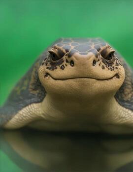 Create a playful clip art design featuring a cheerful turtle with a big smile on its face. illustration photo