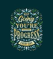 Vector Progress Motivation Lettering Hand Drawn Quote Greeting Card Leaf