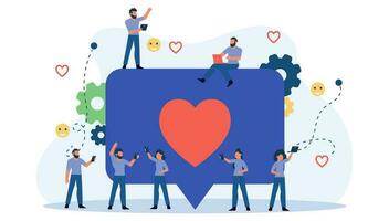 las redes sociales como vector de mensaje de retroalimentación empresarial. redes de personas de internet hombre y mujer ilustración. concepto seguir corazón amor personaje volver a publicar marketing. fondo de grupo de clientes de usuario