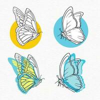 Set of Beautiful cute butterfly line drawing clipart with abstract background vector